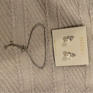 Nadri Pearl Earrings and Silver Bracelet Set